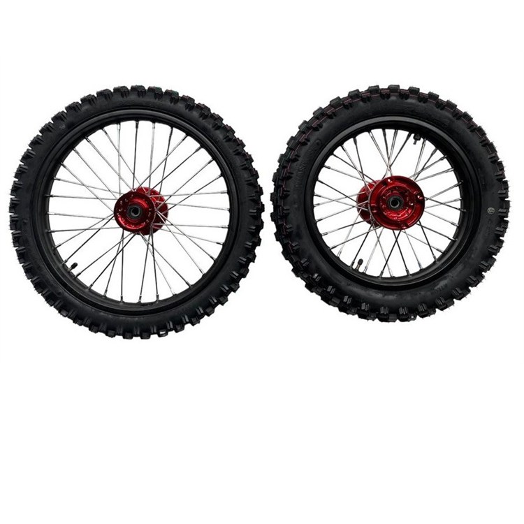 Set ruote pit bike 17/14 CNC Rosso con cuscinetti 15mm