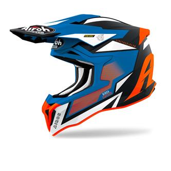 casco moto cross airoh strycker axe arancio blu opaco