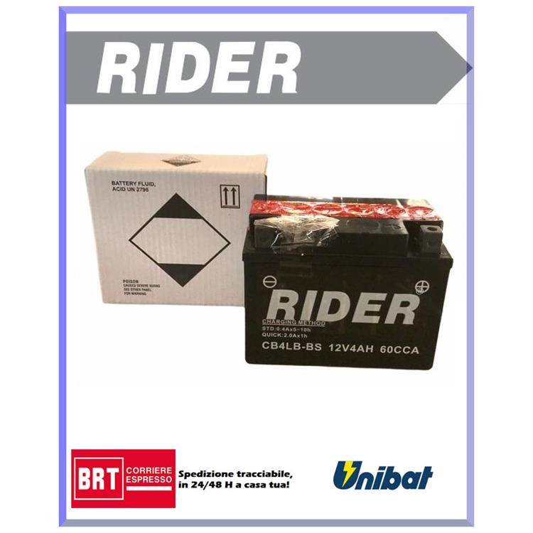 Batteria Rider CB4LBBS PIAGGIO Quartz 50cc (1992-1996) [Yuasa YB4L-B]
