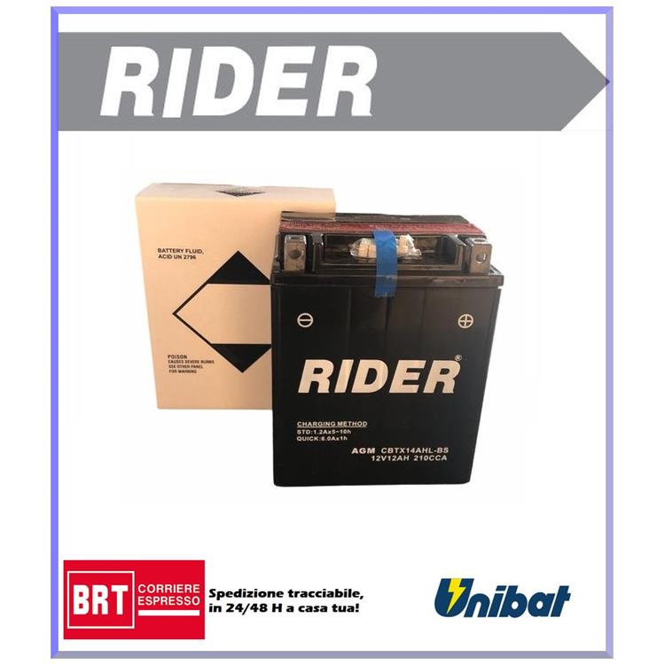 Batteria Rider CBTX14AHLBS HARLEY DAVIDSON Mt500 [Military] 500cc (2000-2000) [Yuasa code YTX14AHL-BS]