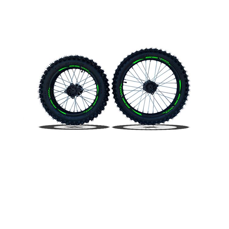 Set Cerchi + Gomme 14/12 Perno ruota 15MM RACING 4 Verde