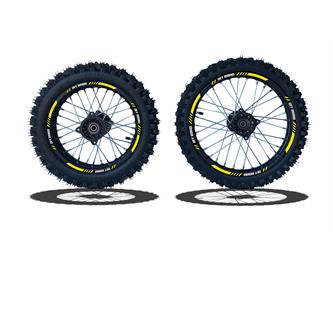set cerchi  gomme 17 14 perno ruota 15mm racing 1 giallo