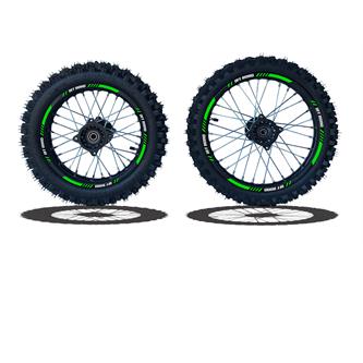 set cerchi  gomme 17 14 perno ruota 15mm racing 1 verde
