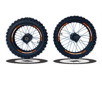 set cerchi  gomme 17 14 perno ruota 15mm racing 2 arancio