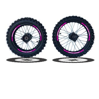 set cerchi  gomme 17 14 perno ruota 15mm racing 2 fuxia