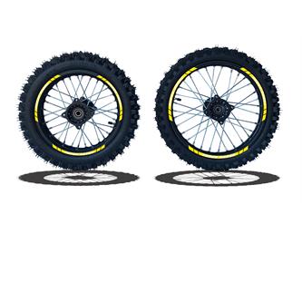 set cerchi  gomme 17 14 perno ruota 15mm racing 2 giallo