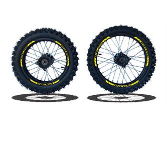 set cerchi  gomme 17 14 perno ruota 15mm racing 3 giallo
