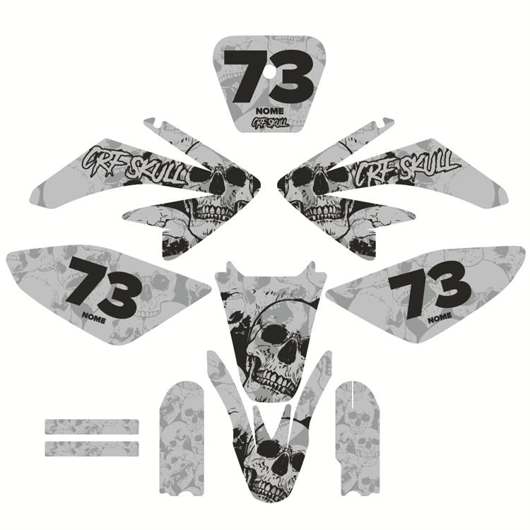 Kit grafiche pit bike CRF 70 Skull Grigio personalizzabili