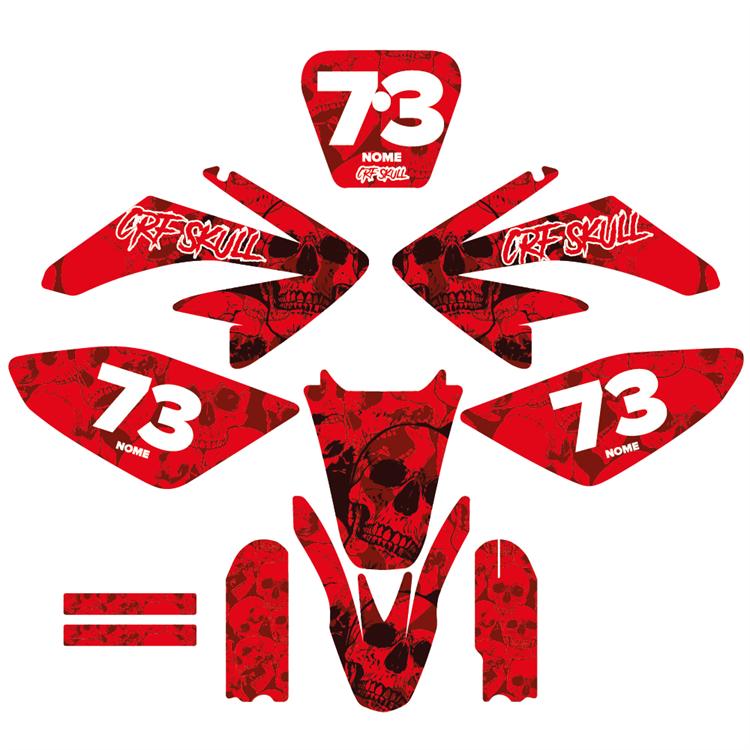 Kit grafiche pit bike CRF 70 Skull Rosso personalizzabili